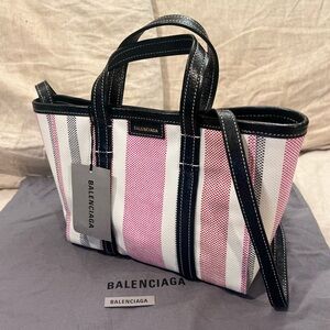 $1150 Balenciaga Barbes Stripes East West Crossbody Shopper Tote